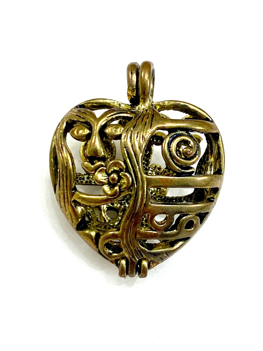 Vintage Gold Brass Tone Openwork Filigree Heart Cage Locket Pendant